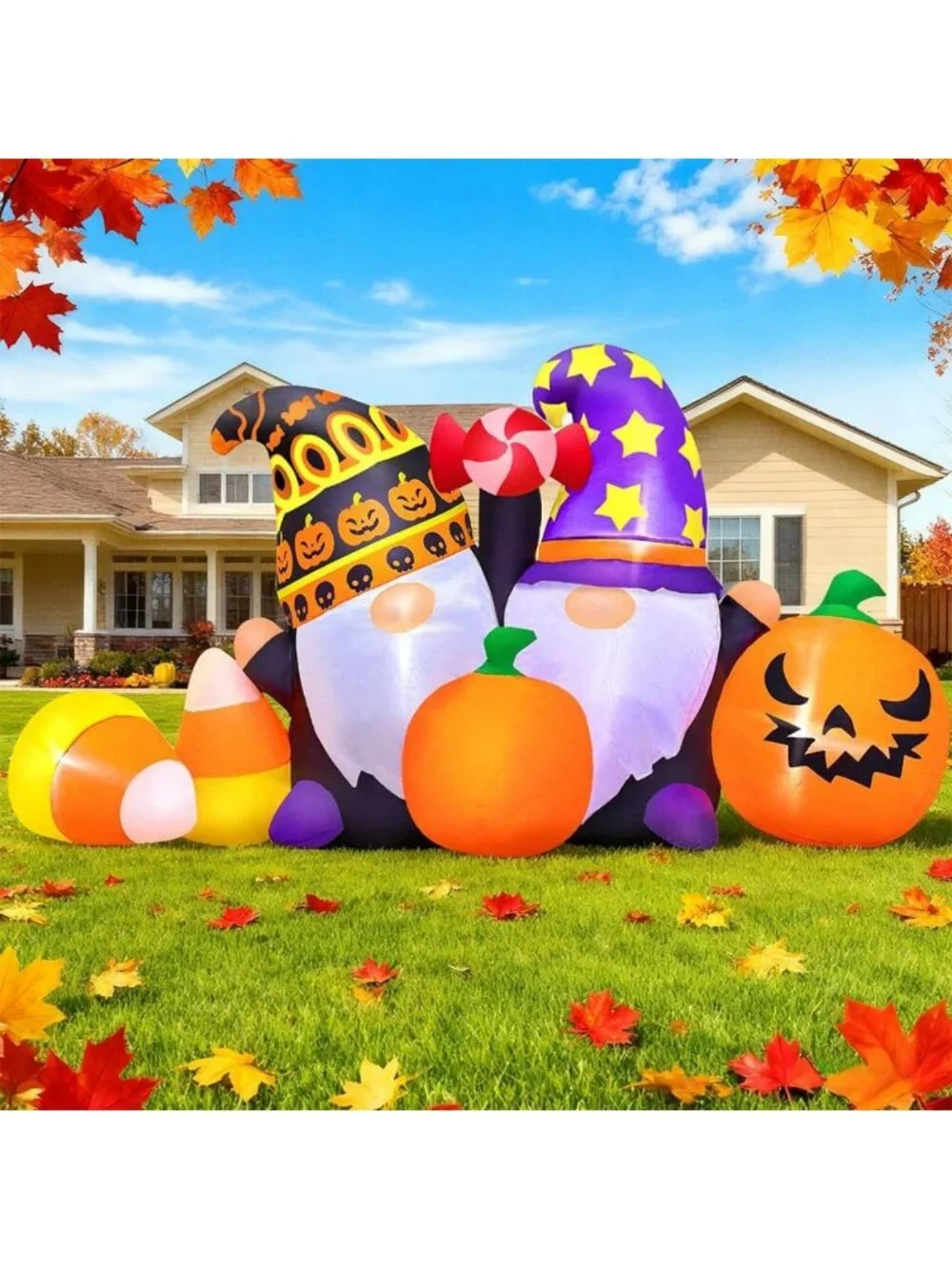 6FT Inflatable Thanksgiving Gnomes with LED Lights, Pumpkin Decor for Yard